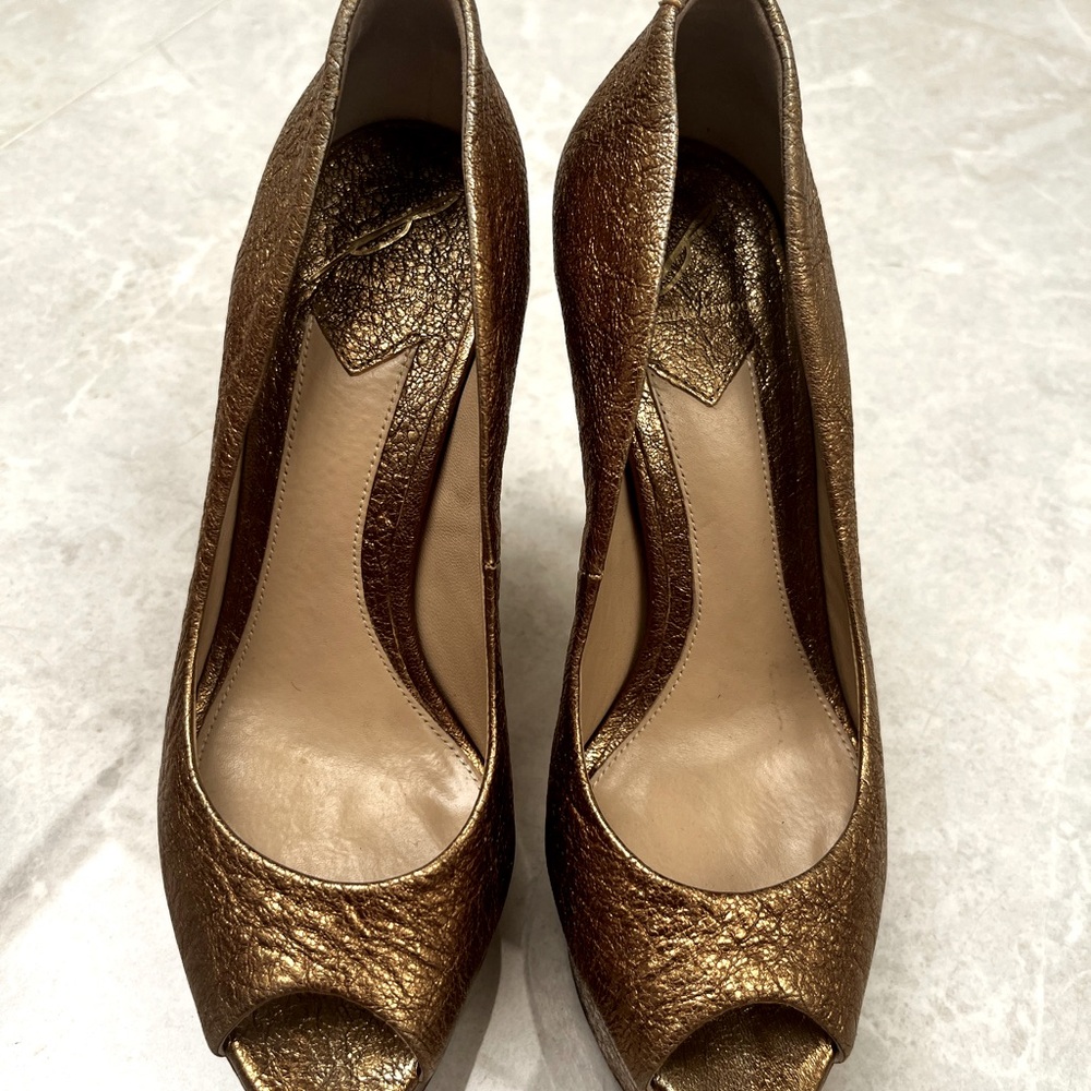 Brian Atwood platform heels. Antique gold color. Leather size 6